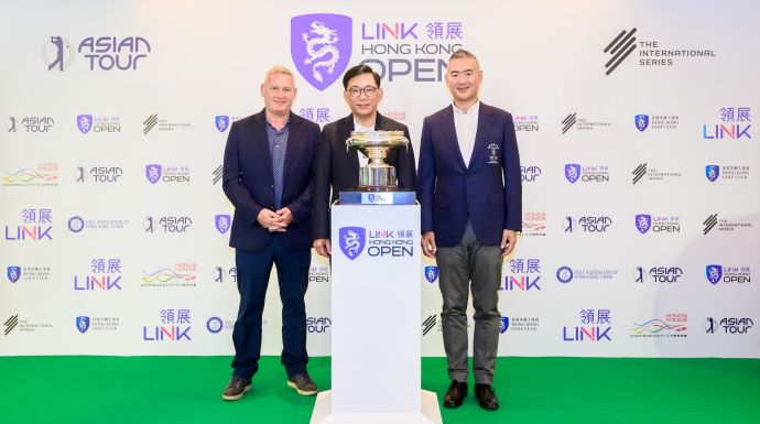 <p>From left to right: Asian Tour COO David Rollo, Link Asset Management Limited CEO George Hongchoy and Hong Kong Golf Club captain Andy Kwok join forces to launch the Link Hong Kong Open 2024 (21-24 November). Link Asset Management Limited will title sponsor the Hong Kong Open for the coming three seasons. 2024 marks the 63rd edition of the Hong Kong Open.</p>
